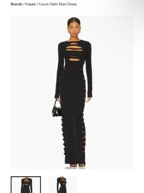 h:ours Black Cutout Long-Sleeve Maxi Dress